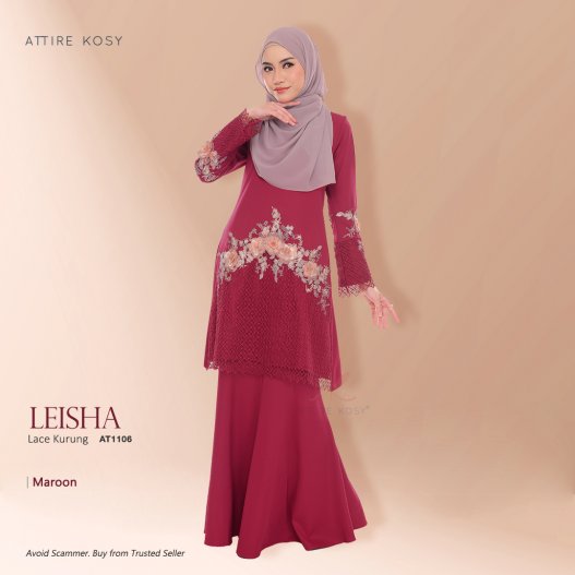 Leisha Lace Kurung AT1106 (Maroon)