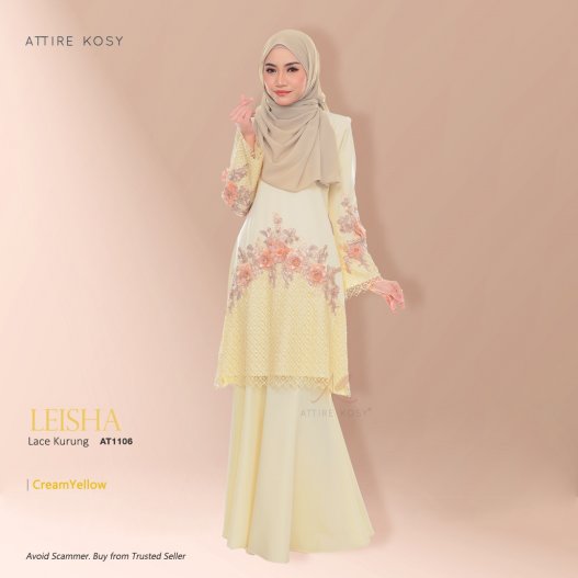 Leisha Lace Kurung AT1106 (CreamYellow) 