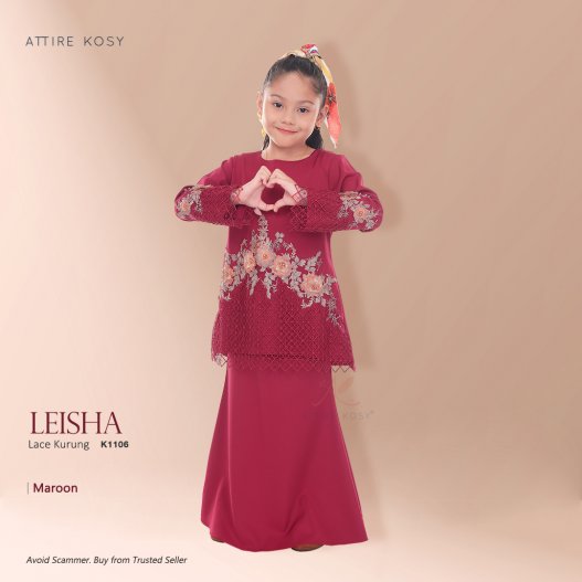 Leisha Lace Kurung K1106 (Maroon)