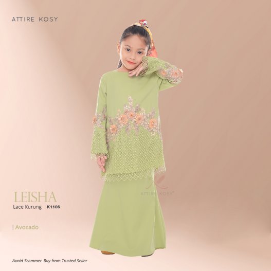 Leisha Lace Kurung K1106 (SageGreen) 