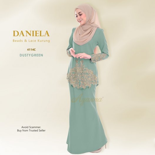 Daniela Beads & Lace Kurung 4114C (DustyGreen)