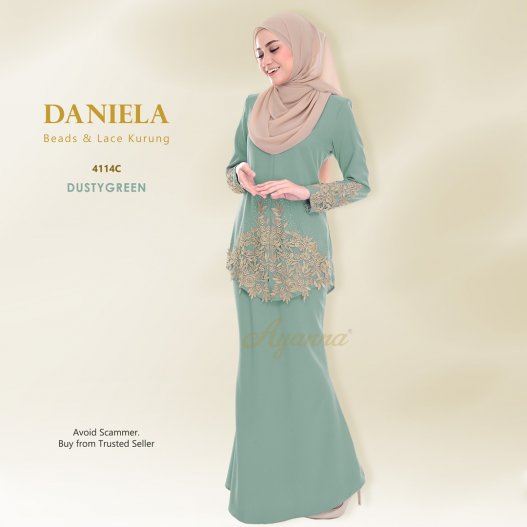 Daniela Beads & Lace Kurung 4114C (DustyGreen) 