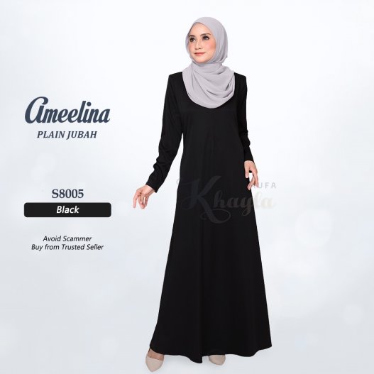 Ameelina Plain Jubah S8005 (Black)