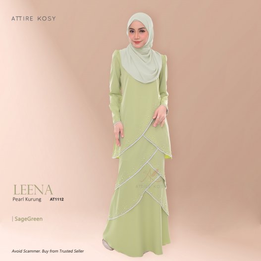 Leena Pearl Kurung AT1112 (SageGreen) 