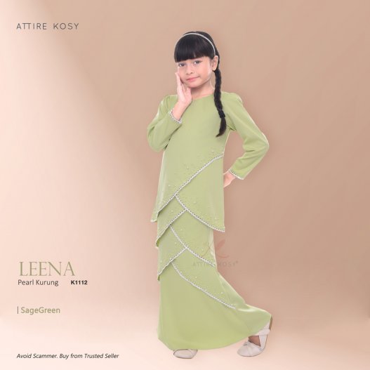 Leena Pearl Kurung K1112 (SageGreen) 