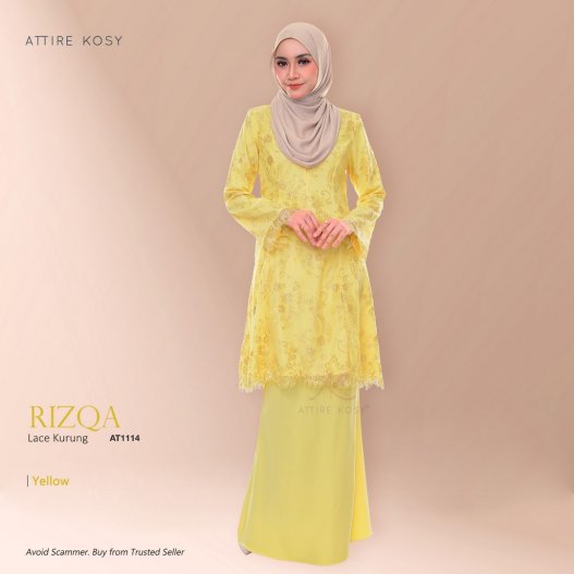 Rizqa Lace Kurung AT1114 (Yellow) 