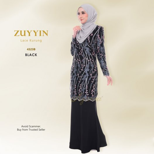 Zuyyin Lace Kurung 4323B (Black)