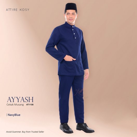 Ayyash Baju Melayu Cekak Musang AT1108  (NavyBlue) 