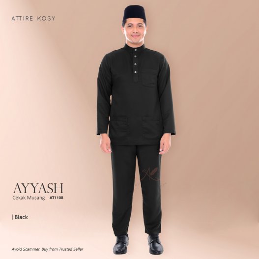 Ayyash Baju Melayu Cekak Musang AT1108  (Black) 