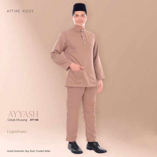 Ayyash Baju Melayu Cekak Musang AT1108  (LightKhakis)