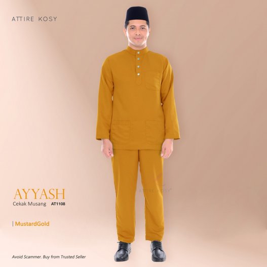 Ayyash Baju Melayu Cekak Musang AT1108  (MustardGold) 