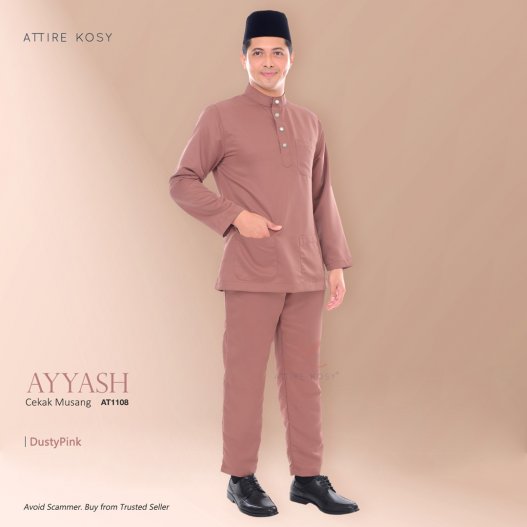 Ayyash Baju Melayu Cekak Musang AT1108  (DustyPink) 