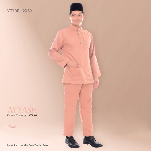 Ayyash Baju Melayu Cekak Musang AT1108  (Peach) 