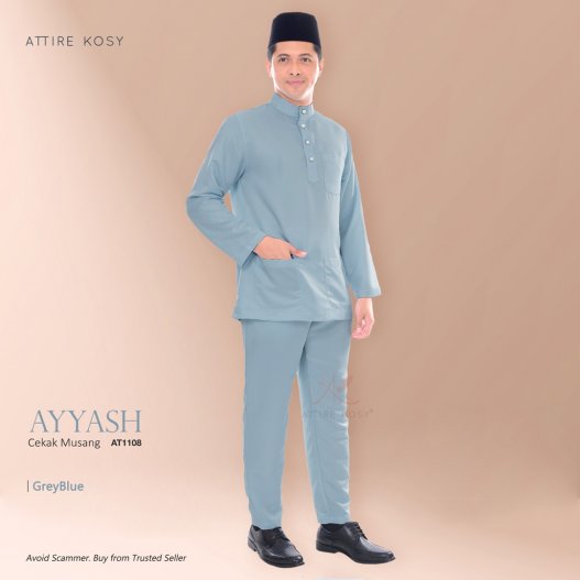 Ayyash Baju Melayu Cekak Musang AT1108  (GreyBlue)