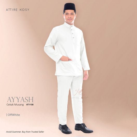 Ayyash Baju Melayu Cekak Musang AT1108  (OffWhite)