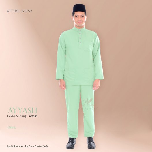Ayyash Baju Melayu Cekak Musang AT1108  (Mint) 