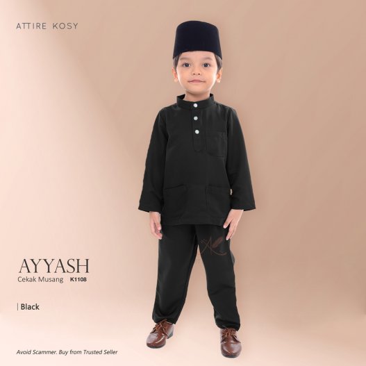 Ayyash Baju Melayu Cekak Musang K1108 (Black)