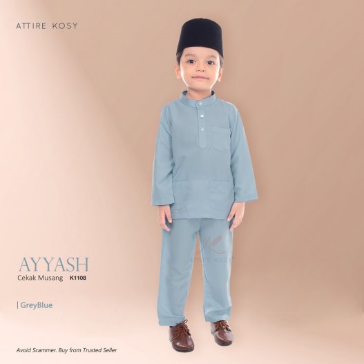 Ayyash Baju Melayu Cekak Musang K1108 (GreyBlue)