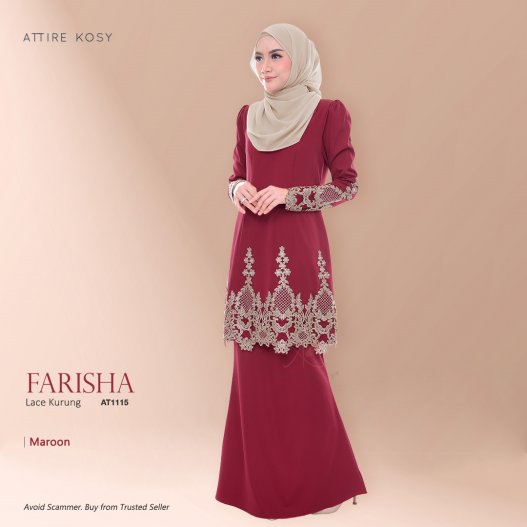 Farisha Lace Kurung AT1115 (Maroon)