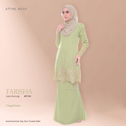 Farisha Lace Kurung AT1115 (SageGreen)