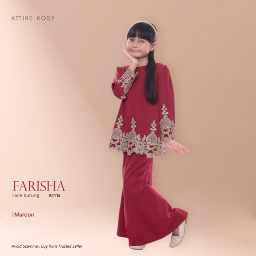 Farisha Lace Kurung K1115 (Maroon) 