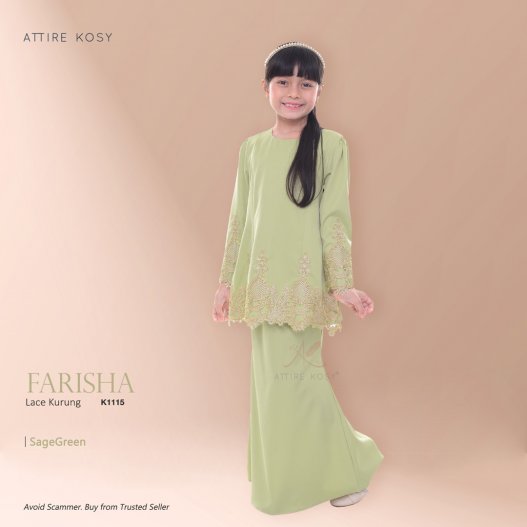 Farisha Lace Kurung K1115 (SageGreen) 