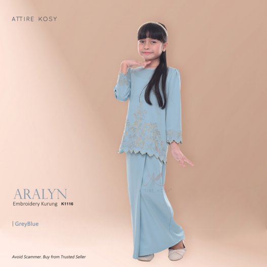 Aralyn Embroidery Kurung K1116 (GreyBlue)