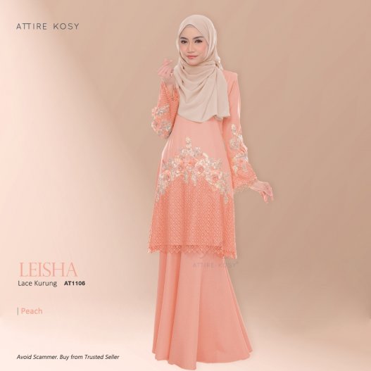 Leisha Lace Kurung AT1106 (Peach)