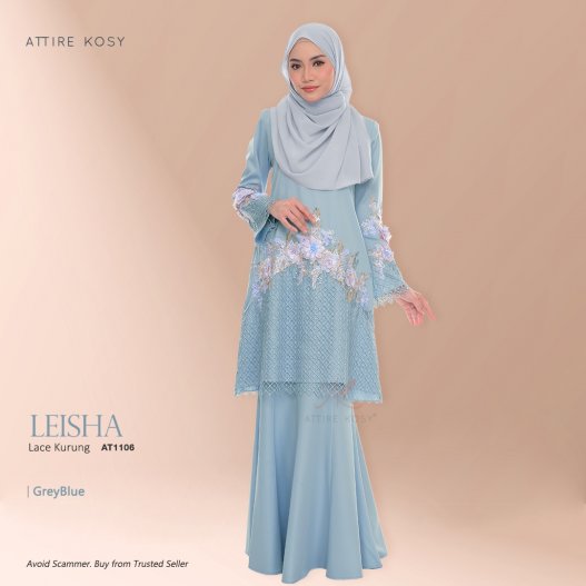 Leisha Lace Kurung AT1106 (GreyBlue) 