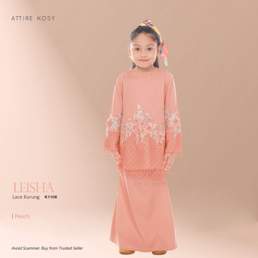 Leisha Lace Kurung K1106 (Peach) 