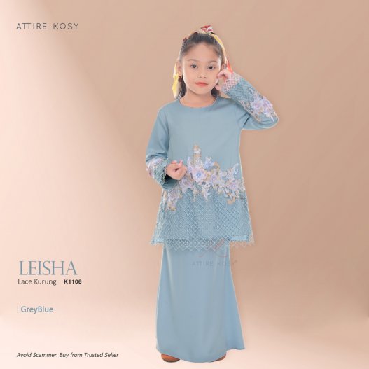 Leisha Lace Kurung K1106 (GreyBlue)