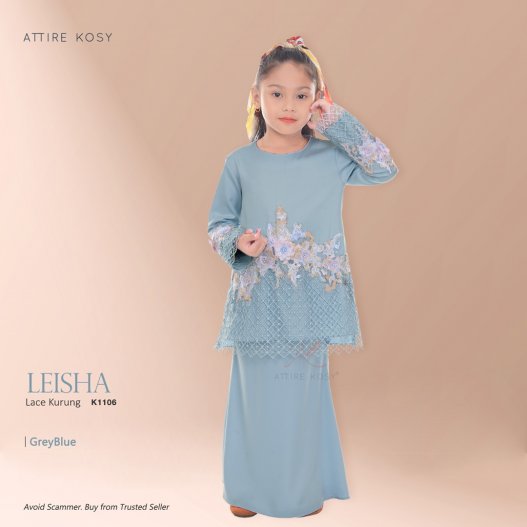 Leisha Lace Kurung K1106 (GreyBlue) 