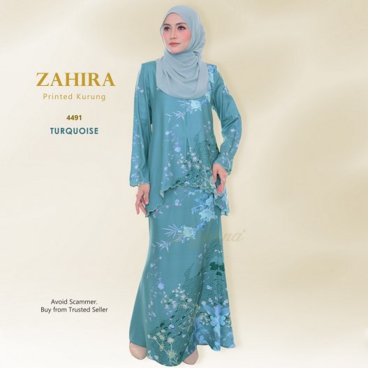 Zahira Printed Kurung 4491 (Turquoise)