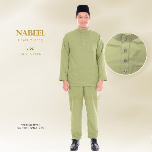 Nabeel Baju Melayu Cekak Musang L1007 (SageGreen)