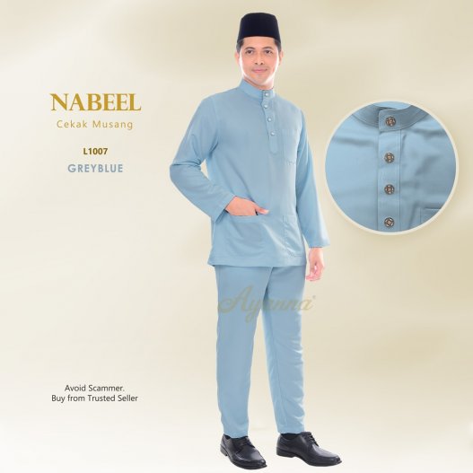 Nabeel Baju Melayu Cekak Musang L1007 (GreyBlue)