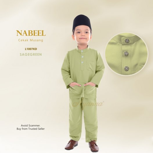 Nabeel Baju Melayu Cekak Musang L1007KD (SageGreen)