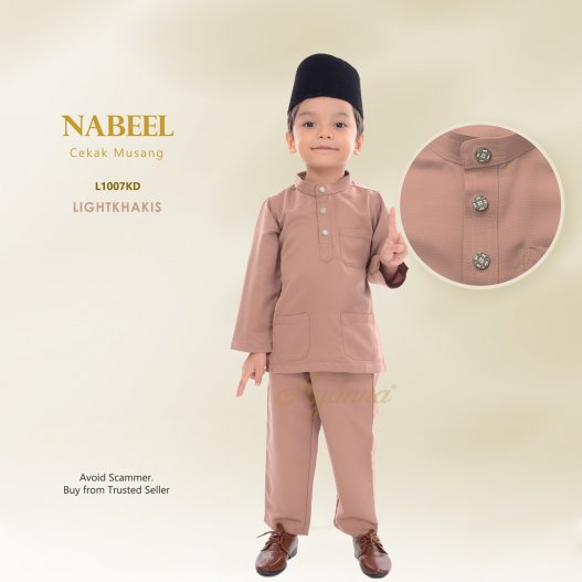 Nabeel Baju Melayu Cekak Musang L1007KD (LightKhakis)